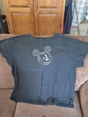 Disney Black Tee with Rhinestone Mickey Face